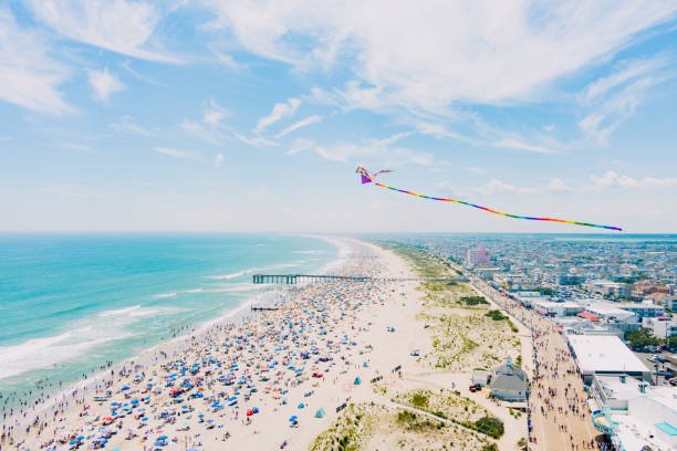 A kite flies over Ocean City New Jersey's beach